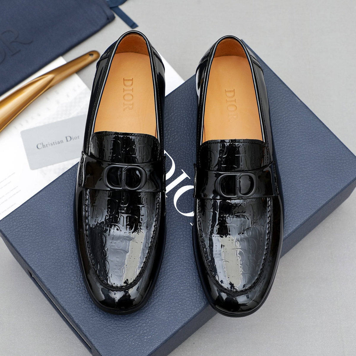 Dior Black Glossy Slip-On Loafers — hero