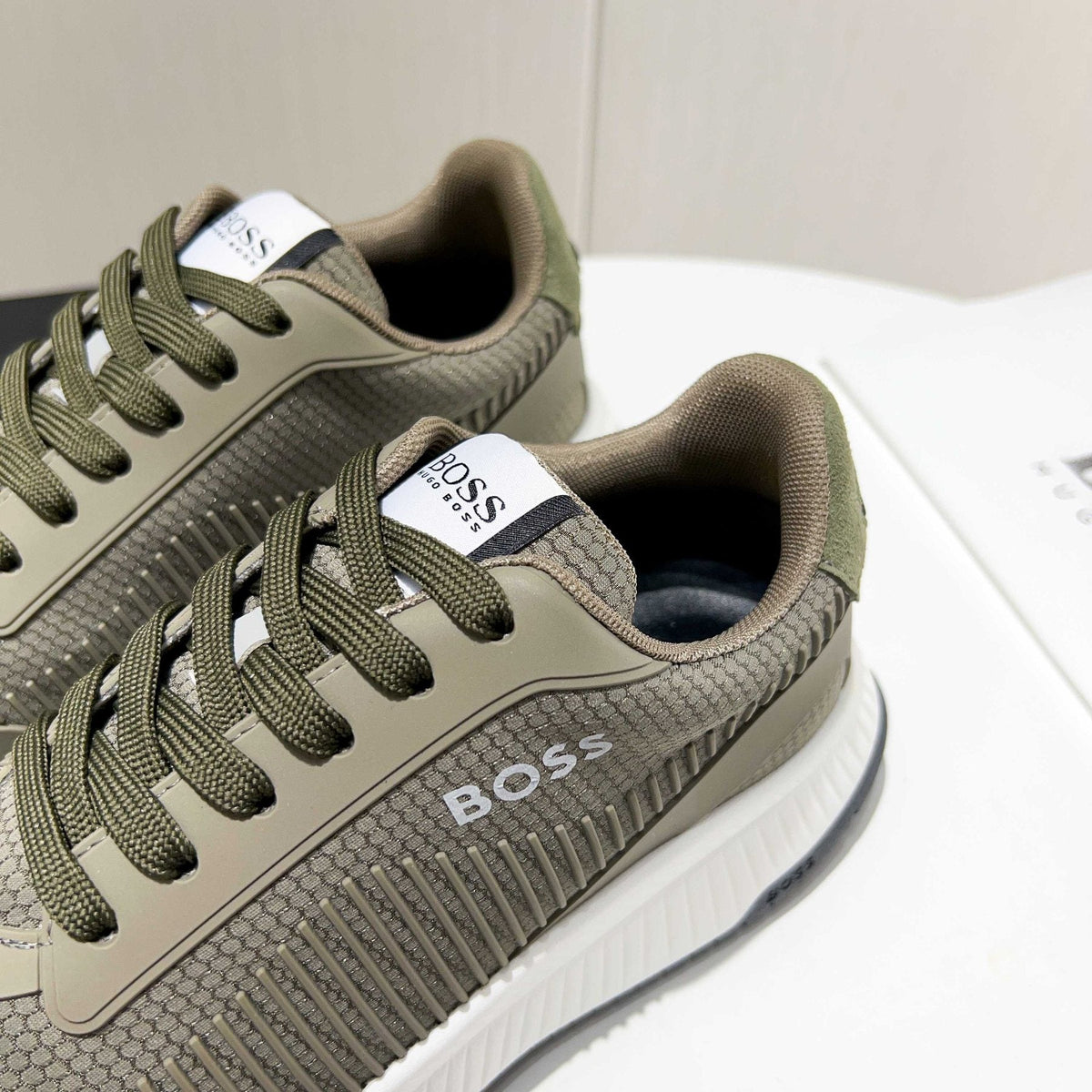 BOSS Knit Lace-Up Sneakers — side
