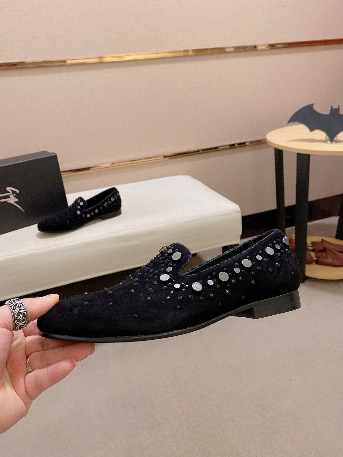 Giuseppe Zanotti Black Studded Slip-On Shoes — side