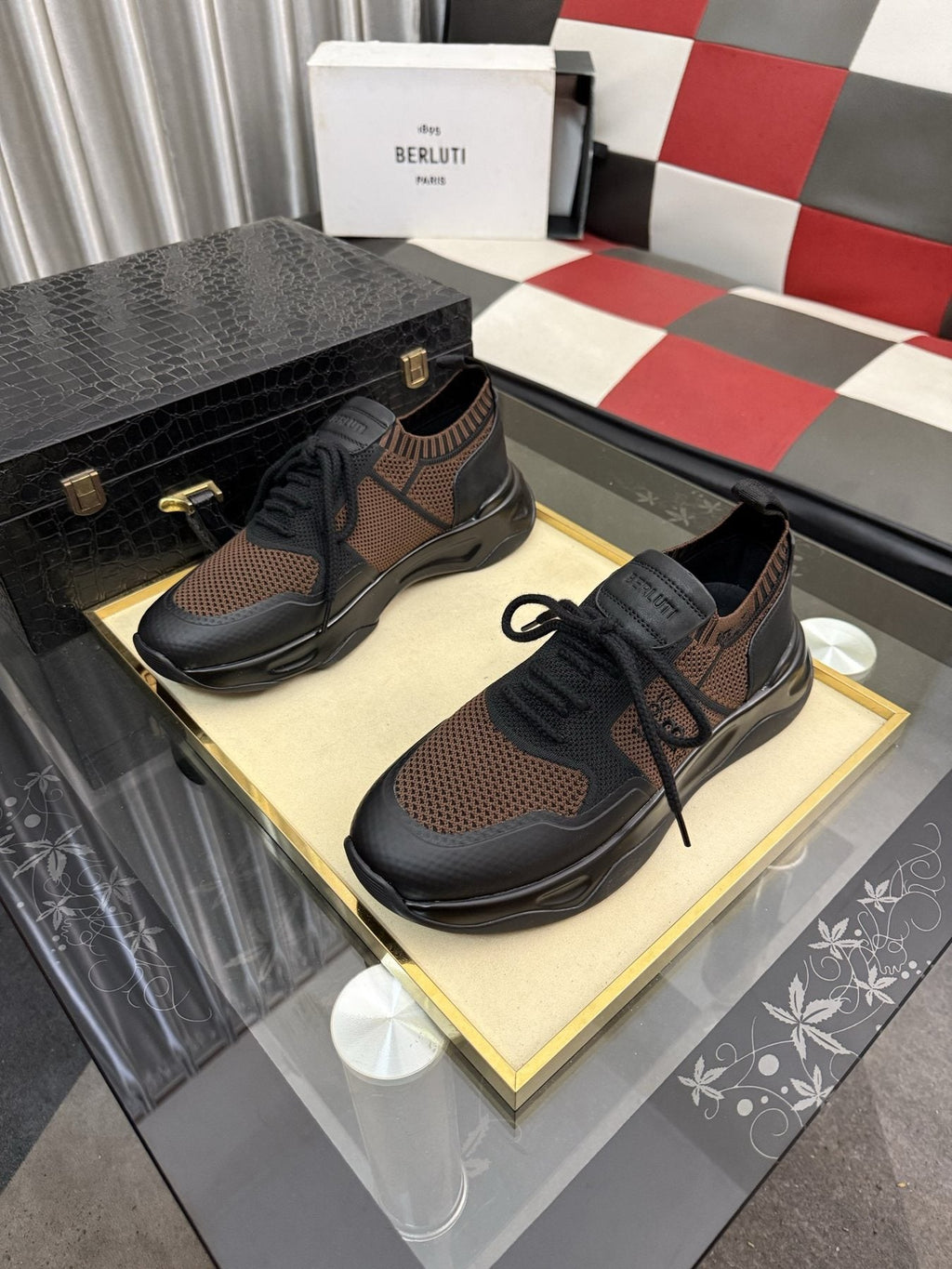 BERLUTI Mesh-Panel Lace-Up Sneakers — front