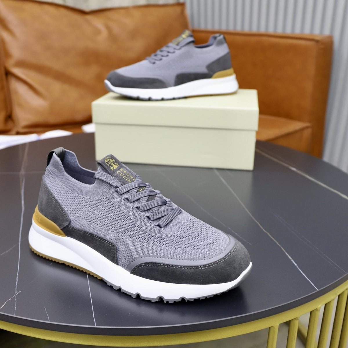 Brunello Cucinelli Knit Low-Top Sneakers — side