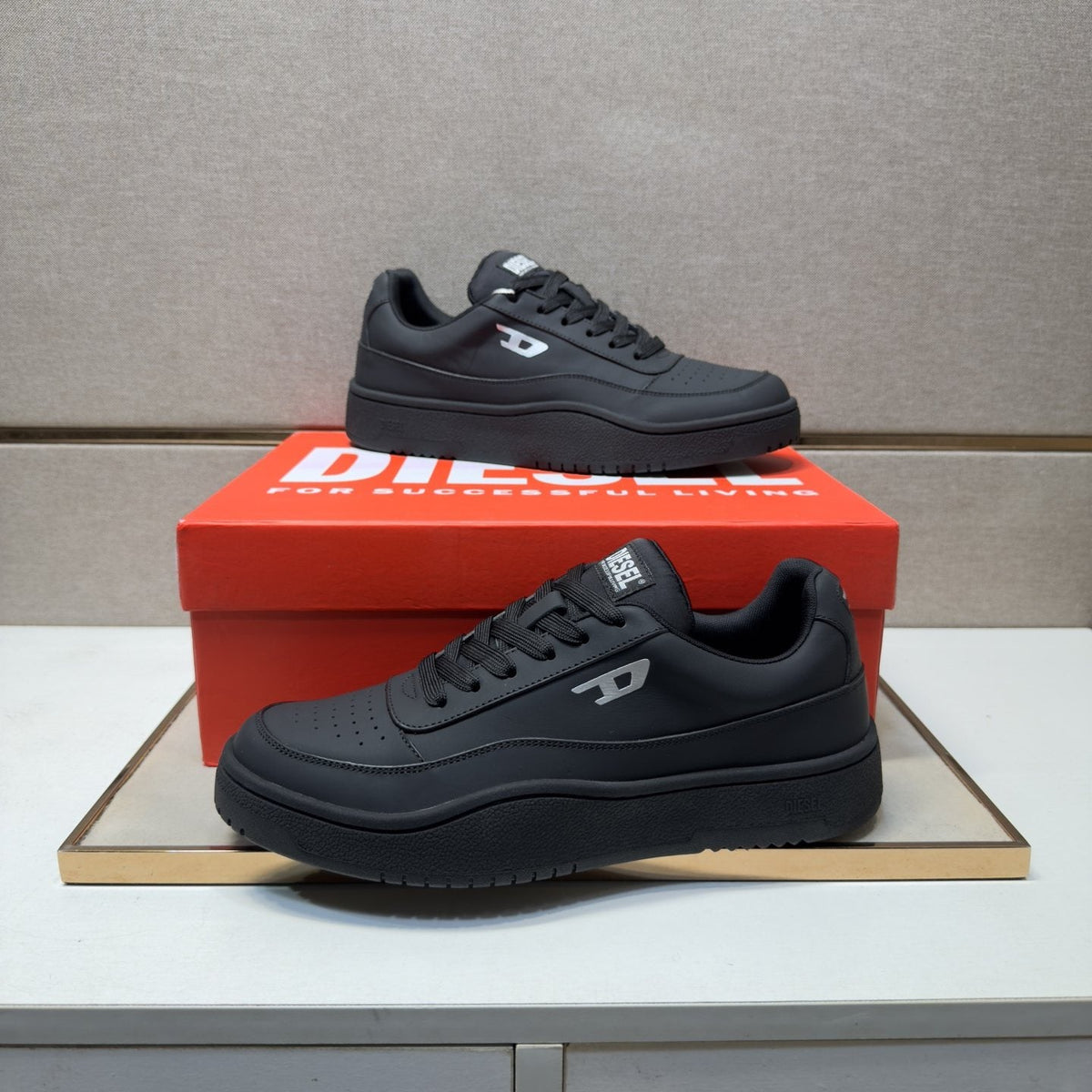 Diesel White Perforated Low-Top Sneakers — model