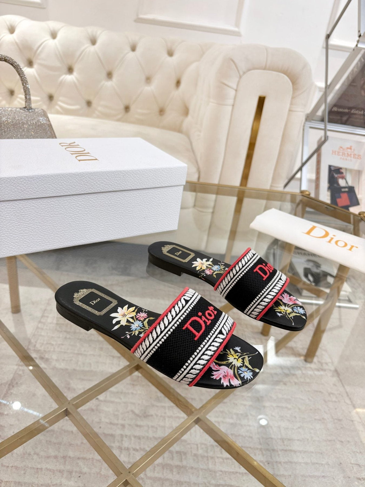 Dior Embroidered Logo Slide Sandals — front