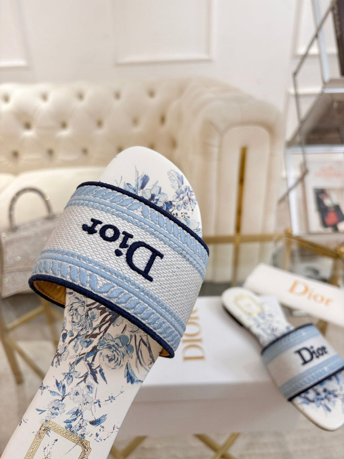 Dior Floral Print Slide Sandals — model