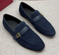 Ferragamo Navy Buckle Loafers — hero